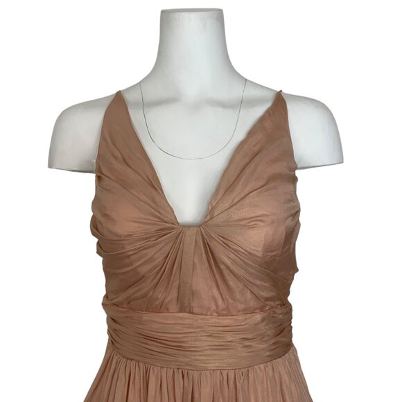 Aidan Mattox V-Neck Dress 4 Champagne Pink Mini Silk - Picture 8 of 12